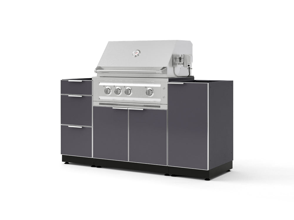 NewAge Outdoor Kitchens Outdoor Grill Island Aluminum 5-Piece Cabinet Set with 1 Door, 3 Drawer, Grill Cabinet and Platinum Grill - (Liquid Propane) | Garage Giant