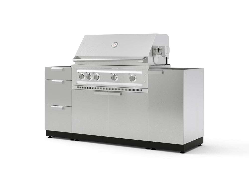 NewAge Outdoor Kitchens Outdoor Grill Island Stainless-Steel 5-Piece Cabinet Set with 1 Door, 3 Drawer, Grill Cabinet and Platinum Grill - (Natural Gas) | Garage Giant