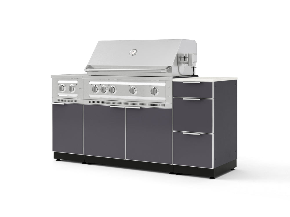 NewAge Outdoor Kitchens Outdoor Grill Island Aluminum 6-Piece Cabinet Set with 3-Drawer, Grill Cabinet, Platinum Grill, Dual Side Burner and Dekton in Aeris Countertop - (Natural Gas) | Garage Giant