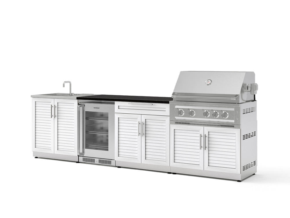 NewAge Outdoor Kitchens Stainless Steel 6-Piece Cabinet Set with Sink, Bar, Grill Cabinet, Platinum Grill, Countertop and Glass Door Fridge-73780-Garage Giant