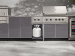 NewAge Outdoor Kitchens Outdoor Grill Island Aluminum 6-Piece Cabinet Set with 1-Door, Grill Cabinet, Platinum Grill, Dual Side Burner and Dekton in Aeris Countertop - (Liquid Propane) 