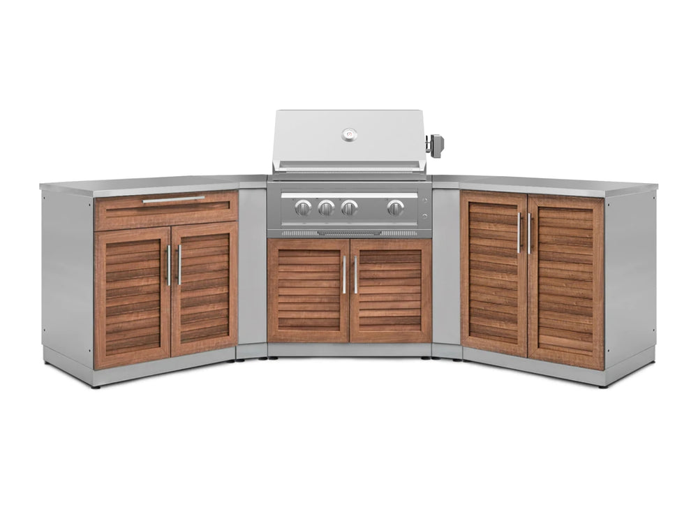 NewAge Outdoor Kitchens Stainless Steel 7-Piece Cabinet Set with 2 Door, Bar, Corner, Grill Cabinet, Platinum Grill, and Countertops | 71021