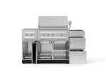 NewAge Outdoor Kitchens Outdoor Grill Island Stainless-Steel 5-Piece Cabinet Set with 3-Drawer, Grill Cabinet, Dual Side Burner and Platinum Grill - (Liquid Propane) 