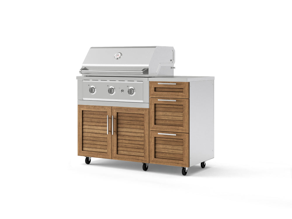 NewAge Outdoor Kitchens Outdoor Grill Island Stainless-Steel Louvered Doors 4-Piece Cabinet Set with Casters and 3-Drawer, Grill Cabinet, Performance Grill, Countertop | 74848