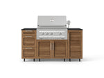 NewAge Outdoor Kitchens Outdoor Grill Island Stainless-Steel Louvered Doors 6-Piece Cabinet Set with Casters 1 Door, 3 Drawer, Grill Cabinet, Platinum Grill and Dekton in Sirius Countertops - (Liquid Propane) 