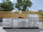 NewAge Outdoor Kitchens Stainless Steel 7-Piece Cabinet Set with 3-Drawer, Bar, Grill Cabinet, Platinum Grill, Countertops and Fridge-66577-Garage Giant 