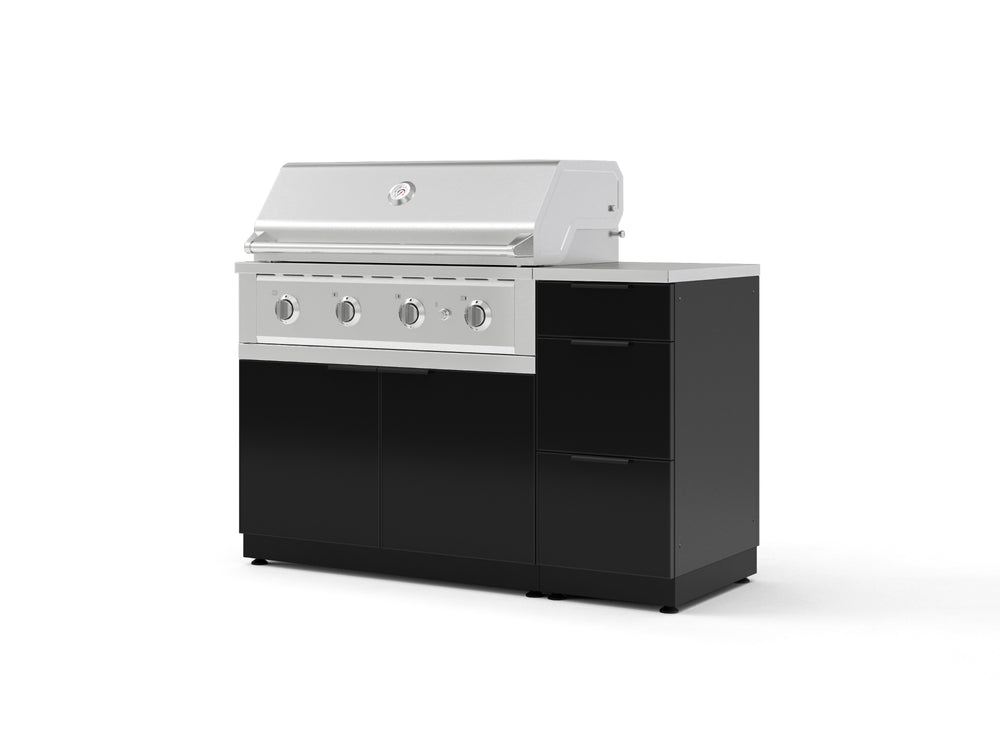 NewAge Outdoor Kitchens Outdoor Grill Island Aluminum 4-Piece Cabinet Set with 3-Drawer, Grill Cabinet, Performance Grill and Countertop | 76107