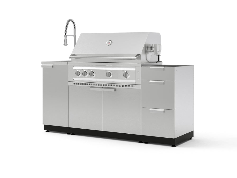 NewAge Outdoor Kitchens Outdoor Grill Island Stainless-Steel 5-Piece Cabinet Set with Sink, 3 Drawer, Grill Cabinet, Platinum Grill and Stainless Steel Countertop - (Natural Gas) | Garage Giant