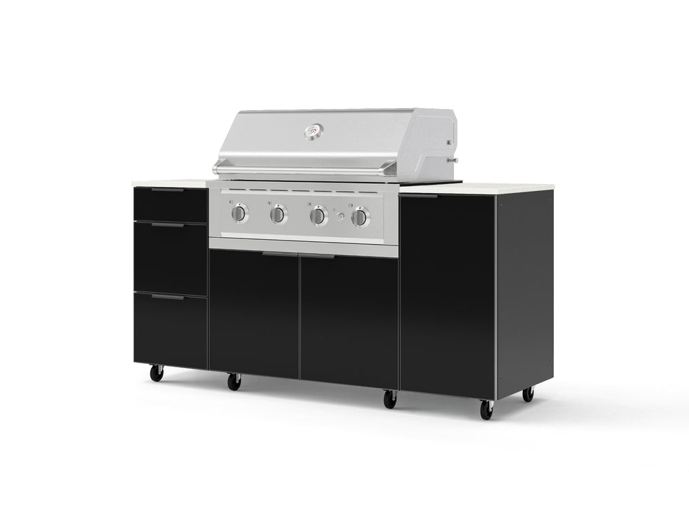 NewAge Outdoor Kitchens Outdoor Grill Island Aluminum 6-Piece Cabinet Set with Casters 1 Door, 3 Drawer, Grill Cabinet, Performance Grill and Dekton in Aeris Countertops - (Liquid Propane) | Garage Giant