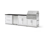 NewAge Outdoor Kitchens Stainless Steel 7-Piece Cabinet Set with 3-Drawer, Bar, Grill Cabinet, Platinum Grill, Countertop, and Stainless Steel Door Fridge-73620-Garage Giant 