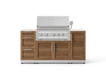 NewAge Outdoor Kitchens Outdoor Grill Island Stainless-Steel Louvered Doors 6-Piece Cabinet Set with 1 Door, 3 Drawer, Grill Cabinet, Platinum Grill and Dekton in Aeris Countertops - (Natural Gas) 