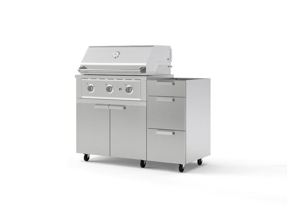 NewAge Outdoor Kitchens Outdoor Grill Island Stainless-Steel 3-Piece Cabinet Set with Casters and 3-Drawer, Grill Cabinet and Performance Grill - (Liquid Propane) | Garage Giant