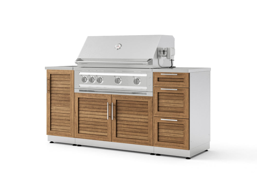 NewAge Outdoor Kitchens Outdoor Grill Island Stainless-Steel Louvered 5-Piece Cabinet Set with Sink, 3 Drawer, Grill Cabinet, Platinum Grill and Stainless Steel Countertop-74778-Garage Giant