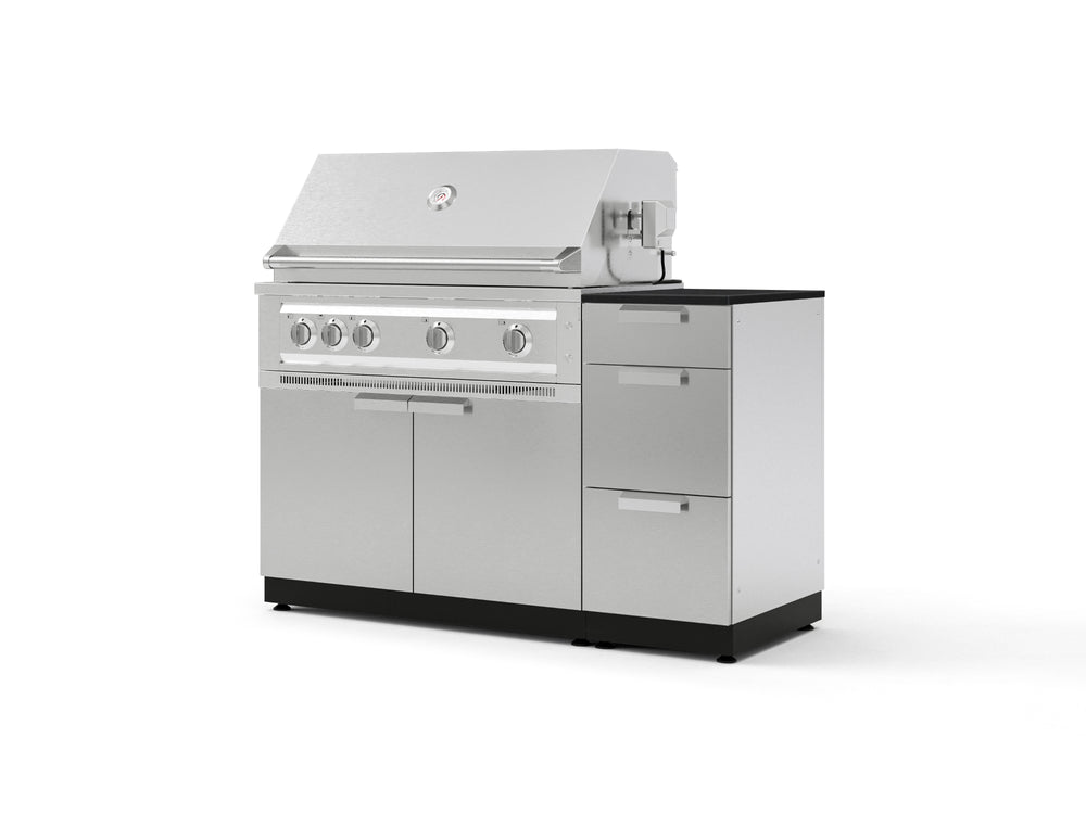NewAge Outdoor Kitchens Outdoor Grill Island Stainless-Steel 4-Piece Cabinet Set with 3-Drawer, Grill Cabinet, Platinum Grill and Dekton in Sirius Countertop - (Liquid Propane) | Garage Giant
