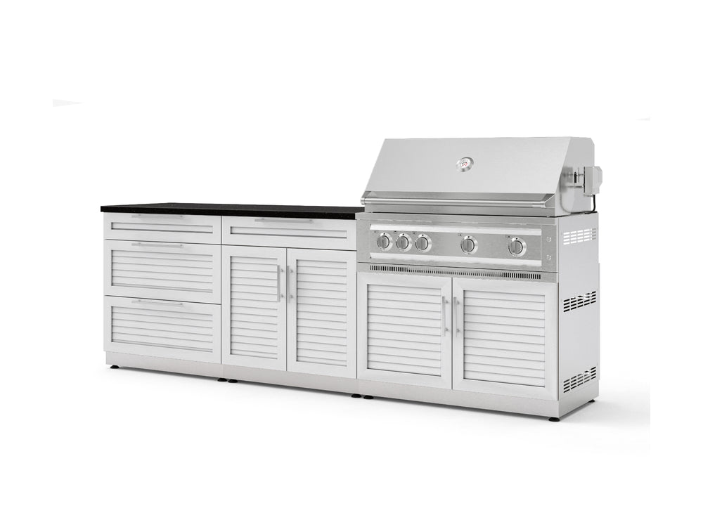 NewAge Outdoor Kitchens Stainless-Steel 5-Piece Cabinet Set with with 3-Drawer, Bar, Grill Cabinet, Platinum Grill and Countertop-73332-Garage Giant