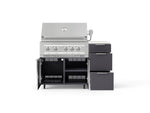 NewAge Outdoor Kitchens Outdoor Grill Island Aluminum 4-Piece Cabinet Set with Casters and 3-Drawer, Grill Cabinet, Platinum Grill and Dekton in Aeris Countertop - (Liquid Propane) 