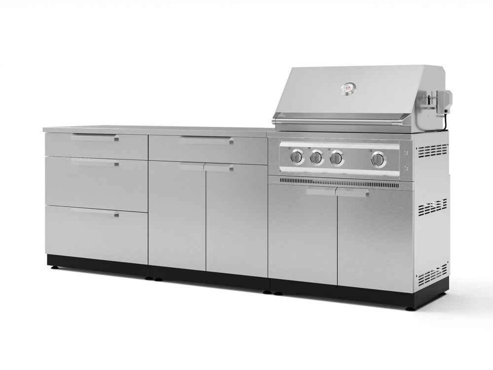 NewAge Outdoor Kitchens Stainless Steel 5-Piece Cabinet Set with with 3-Drawer, Bar, Grill Cabinet, Platinum Grill and Countertop-71066-Garage Giant