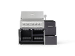 NewAge Outdoor Kitchens Outdoor Grill Island Aluminum 4-Piece Cabinet Set with 3-Drawer, Grill Cabinet, Platinum Grill and Dekton in Sirius Countertop - (Liquid Propane) 