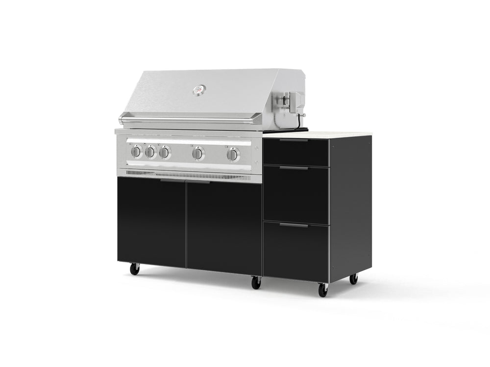NewAge Outdoor Kitchens Outdoor Grill Island Aluminum 4-Piece Cabinet Set with Casters and 3-Drawer, Grill Cabinet, Platinum Grill and Dekton in Aeris Countertop - (Liquid Propane) | Garage Giant