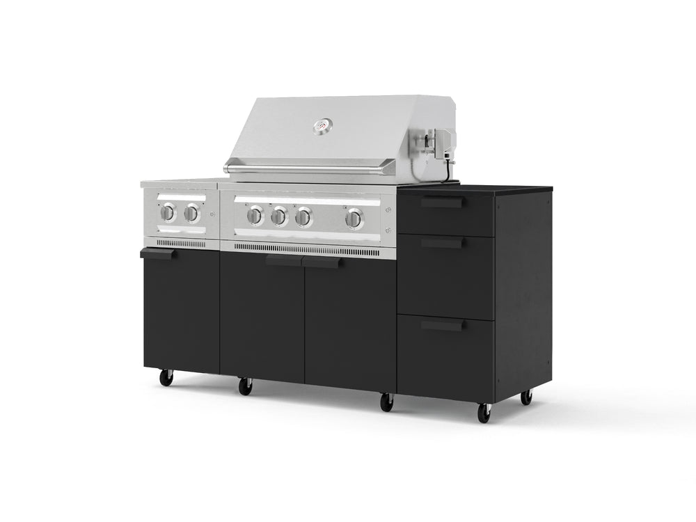 NewAge Outdoor Kitchens Outdoor Grill Island Stainless-Steel 6-Piece Cabinet Set with Casters and 3-Drawer, Grill Cabinet, Platinum Grill, Dual Side Burner and Dekton in Sirius Countertop - (Liquid Propane) | Garage Giant