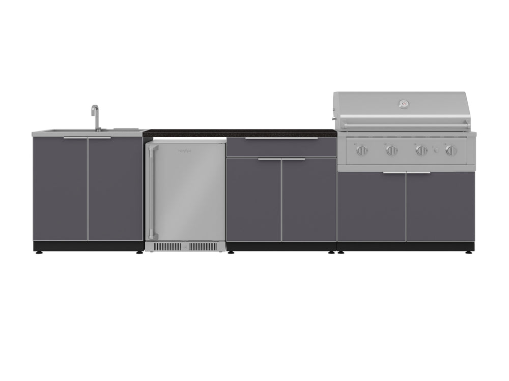 NewAge Outdoor Kitchens Aluminum 6-Piece Cabinet Set with Sink, Bar, Grill Cabinet, Performance Grill, Countertop and Fridge-71975-Garage Giant