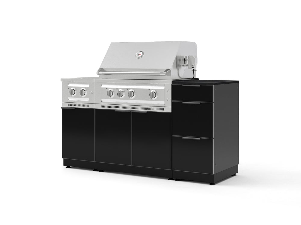 NewAge Outdoor Kitchens Outdoor Grill Island Aluminum 6-Piece Cabinet Set with 3-Drawer, Grill Cabinet, Platinum Grill, Dual Side Burner and Dekton in Sirius Countertop - (Liquid Propane) | Garage Giant