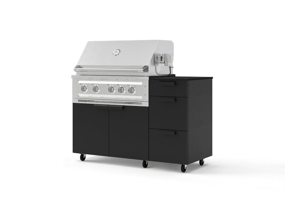 NewAge Outdoor Kitchens Outdoor Grill Island Stainless-Steel 4-Piece Cabinet Set with Casters and 3-Drawer, Grill Cabinet, Platinum Grill and Dekton in Sirius Countertop - (Liquid Propane) | Garage Giant