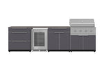 NewAge Outdoor Kitchens Aluminum 7-Piece Cabinet Set with 3-Drawer, Bar, Grill Cabinet, Performance Grill, Countertops and Fridge-71911-Garage Giant 