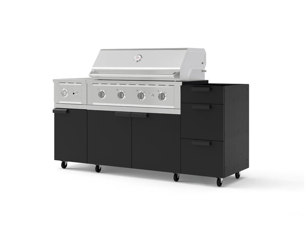 NewAge Outdoor Kitchens Outdoor Grill Island Stainless-Steel 5-Piece Cabinet Set with Casters and 3-Drawer, Grill Cabinet, Side Burner and Performance Grill - (Liquid Propane) | Garage Giant
