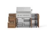 NewAge Outdoor Kitchens Outdoor Grill Island Stainless-Steel Louvered Doors 6-Piece Cabinet Set with Casters 1 Door, 3 Drawer, Grill Cabinet, Platinum Grill and Dekton in Aeris Countertops - (Liquid Propane) 