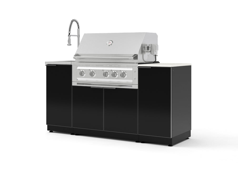NewAge Outdoor Kitchens Outdoor Grill Island Aluminum 5-Piece Cabinet Set with Sink, 1 Door, Grill Cabinet, Platinum Grill and Stainless Steel Countertop - (Natural Gas) | Garage Giant