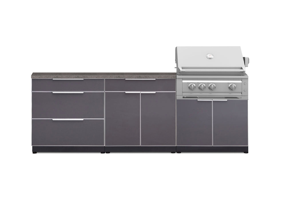NewAge Outdoor Kitchens Aluminum 5-Piece Cabinet Set With 3 Drawer, Bar, Grill Cabinet, Platinum Grill and Countertop-71198-Garage Giant