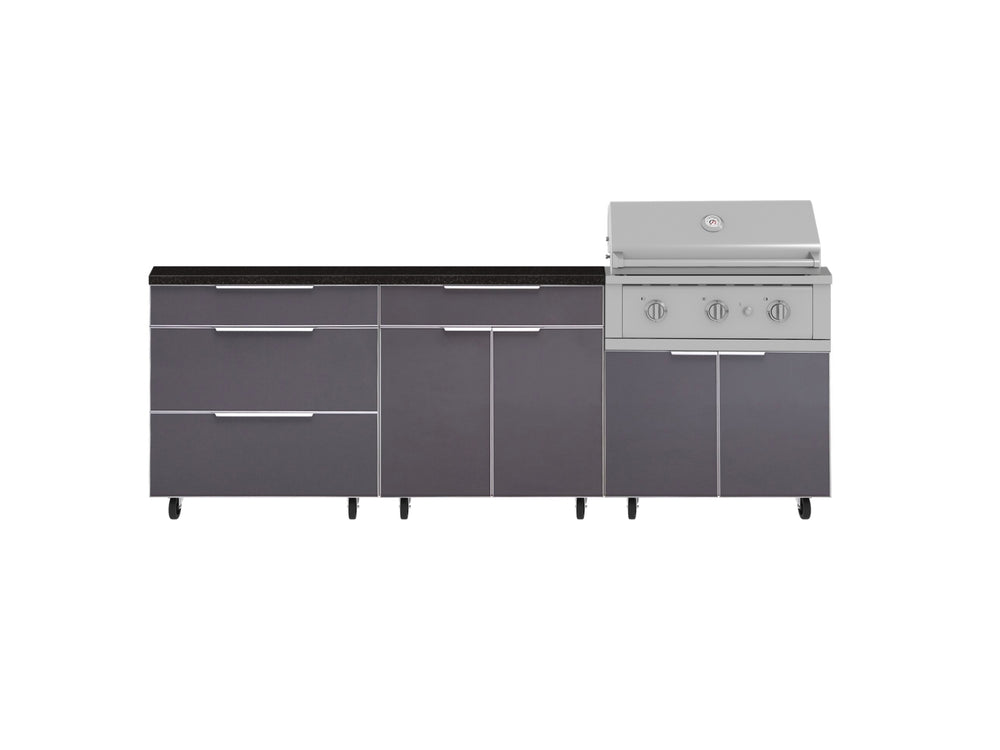 NewAge Outdoor Kitchens Aluminum 5-Piece Cabinet Set With Casters and 3 Drawer, Bar, Grill Cabinet, Performance Grill, Countertop-72567-Garage Giant