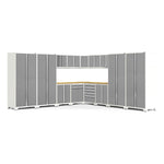 Newage Products Pro 3.0 Series 16-Piece Garage Cabinet Corner Set-52159-Grey-Bamboo Worktop-None-Garage Giant 