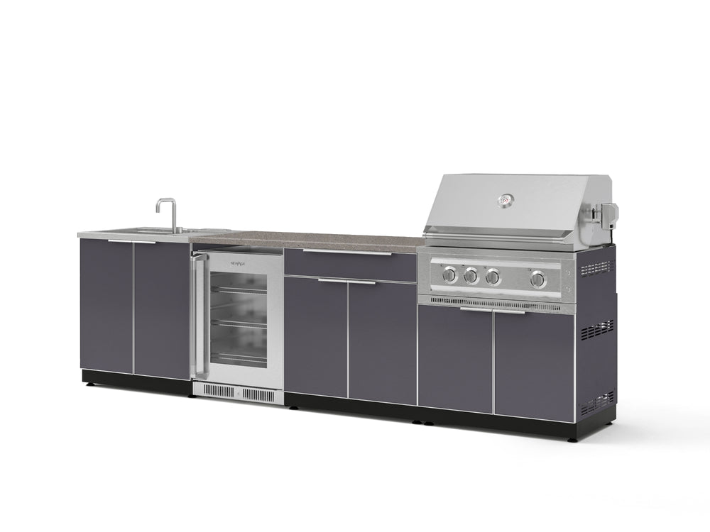 NewAge Outdoor Kitchens Aluminum 6-Piece Cabinet Set with Sink, Bar, Grill Cabinet, Platinum Grill, Countertop and Fridge-72063-Garage Giant