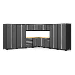 Newage Products Pro 3.0 Series 16-Piece Garage Cabinet Corner Set-52159-Grey-Bamboo Worktop-None-Garage Giant 