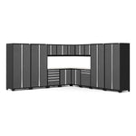 Newage Products Pro 3.0 Series 16-Piece Garage Cabinet Corner Set-52159-Grey-Bamboo Worktop-None-Garage Giant 