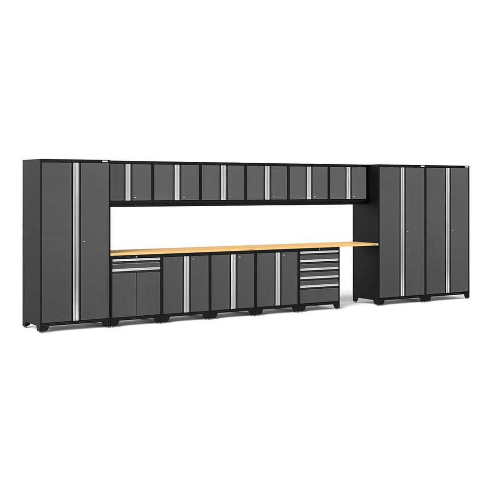 NewAge Garage Cabinets PRO Series Grey 16-Piece Set with Bamboo Tops-52156-Garage Giant