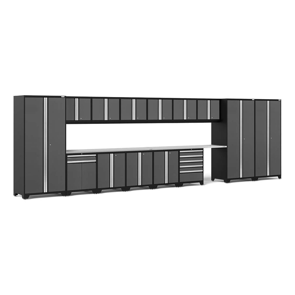NewAge Garage Cabinets PRO Series Grey 16-Piece Set with Stainless Steel Tops-52157-Garage Giant