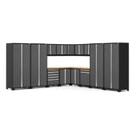 Newage Products Pro 3.0 Series 16-Piece Garage Cabinet Corner Set-52159-Grey-Bamboo Worktop-None-Garage Giant 
