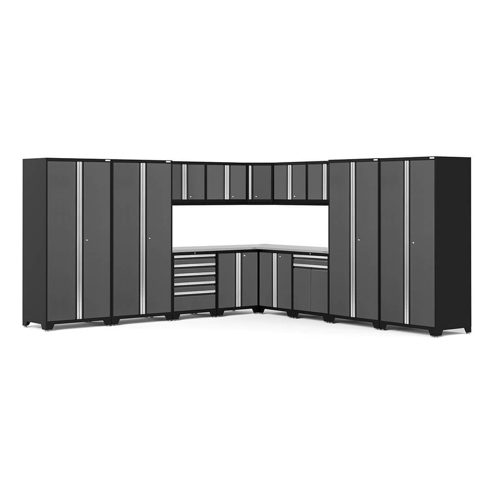 Newage Products Pro 3.0 Series 16-Piece Garage Cabinet Corner Set-52160-Grey-Stainless Steel Worktop-None-Garage Giant