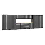 Newage Products Pro 3.0 Series 14-Piece Garage Cabinet Set With Multi-Function Cabinet-52193-Grey-Bamboo Worktop-LED Lights-Garage Giant 
