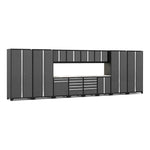 Newage Products Pro 3.0 Series 14-Piece Garage Cabinet Set With Multi-Function Cabinet-52198-Grey-Stainless Steel Worktop-LED Lights-Garage Giant 