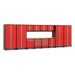 Newage Products Pro 3.0 Series 14-Piece Garage Cabinet Set With Multi-Function Cabinet-52251-Red-Bamboo Worktop-None-Garage Giant 