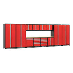 Newage Products Pro 3.0 Series 14-Piece Garage Cabinet Set With Multi-Function Cabinet-52385-Red-Bamboo Worktop-LED Lights-Garage Giant 