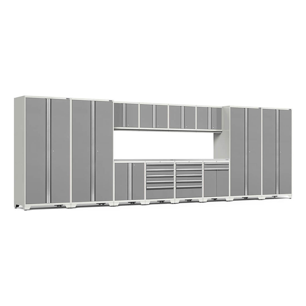 NewAge Garage Cabinets PRO Series Platinum 14-Piece Set with Stainless Steel Tops-52544-Garage Giant