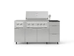NewAge Outdoor Kitchens Outdoor Grill Island Stainless-Steel 6-Piece Cabinet Set with Casters and 3-Drawer, Grill Cabinet, Platinum Grill, Dual Side Burner and Dekton in Sirius Countertop - (Liquid Propane) 