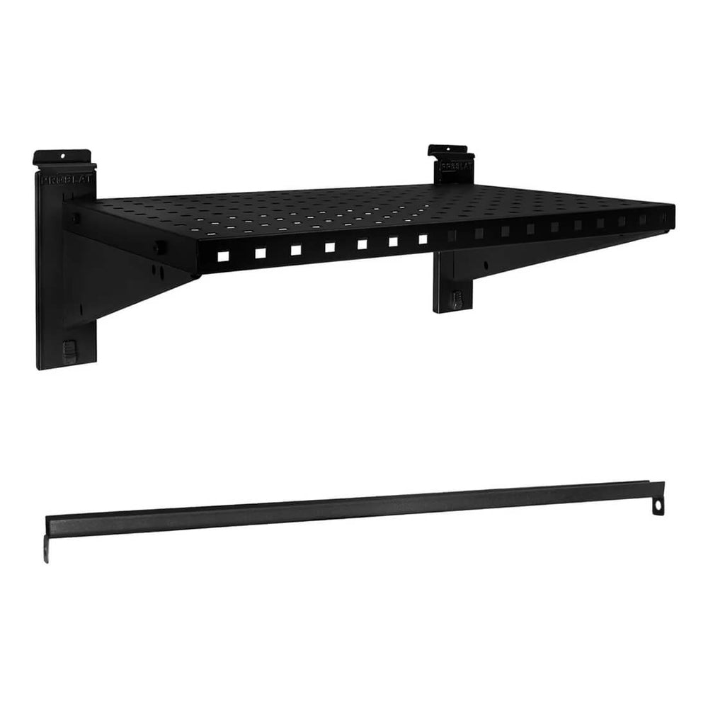 Proslat Stealth Slatwall 24-Inch Heavy Duty Metal Shelf with Clothing Rod-53320K-Garage Giant