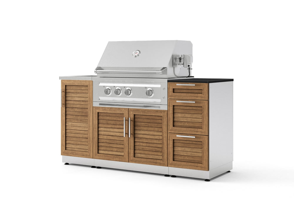 NewAge Outdoor Kitchens Outdoor Grill Island Stainless-Steel Louvered 5-Piece Cabinet Set with Sink, 3 Drawer, Grill Cabinet, Platinum Grill and Stainless Steel Countertop - (Liquid Propane) | Garage Giant