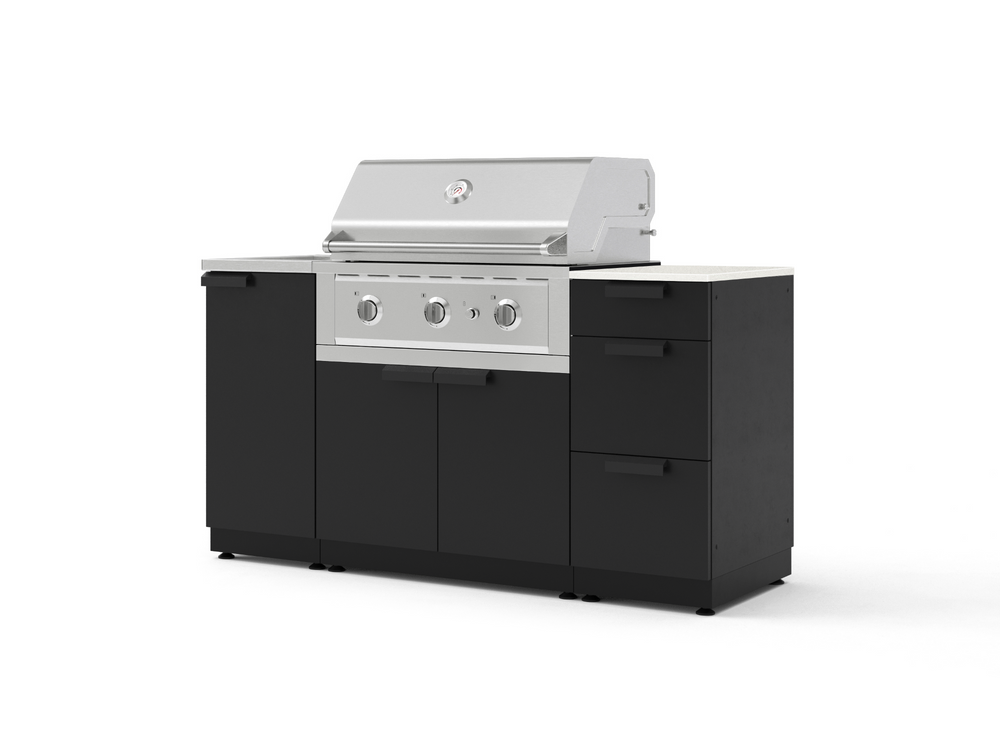 NewAge Outdoor Kitchens Outdoor Grill Island Stainless-Steel 5-Piece Cabinet Set with Sink, 3 Drawer, Grill Cabinet, Performance Grill and Stainless Steel Countertop - (Liquid Propane) | Garage Giant